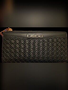 bebe "Kiara" Black Woven Wallet